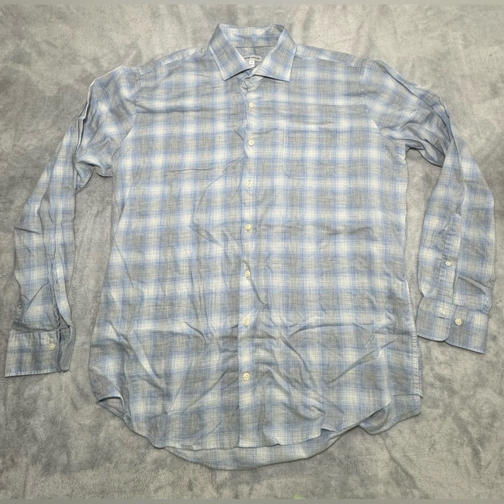 Peter Millar Shirt Mens XL Blue Plaid Long Sleeve Light Cotton Button Up Golf
